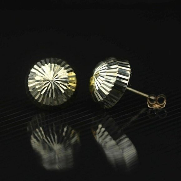 Solid 14k Yellow Gold Half Diamond Cut Ball Stud Push Back Butterfly Earrings - Picture 6 of 6